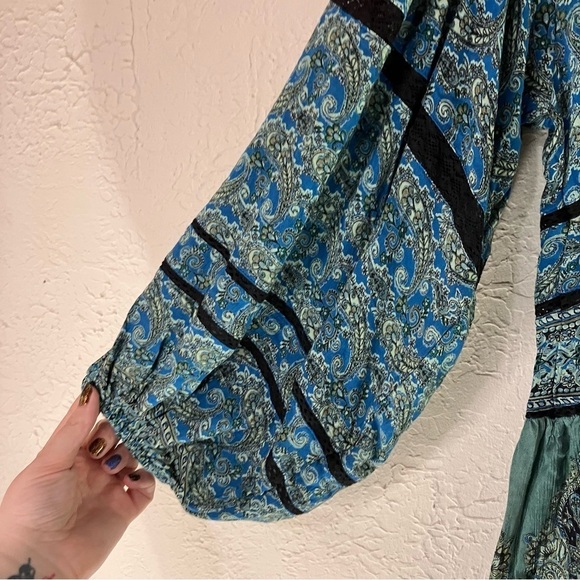 Free People Luna Scarf Print Tunic Top in Ocean Blue - Picture 7 of 12